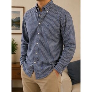 Dockers Men's XLT Blue Plaid Button Front Shirt Long Sleeve Easy Care Casual...